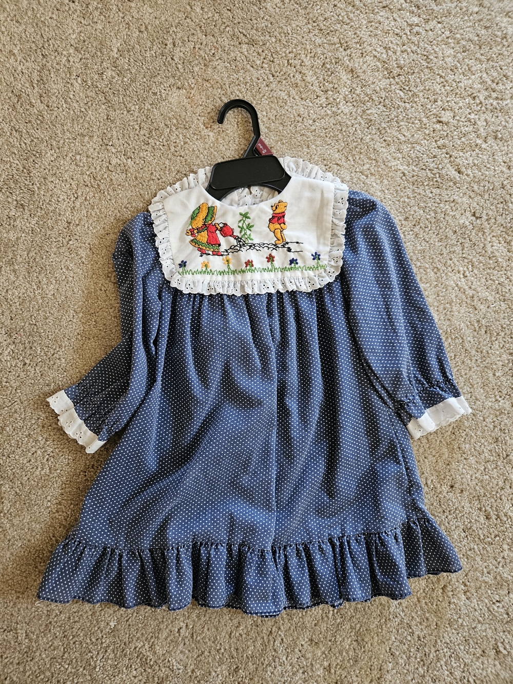 Vintage Winnie The Pooh & Holly Hobbie Blue Polka Dot Embroidered Dress